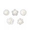 5 pcs Silver Metal Assorted Brooches Pins with Flowers Rhinestones and Pearls